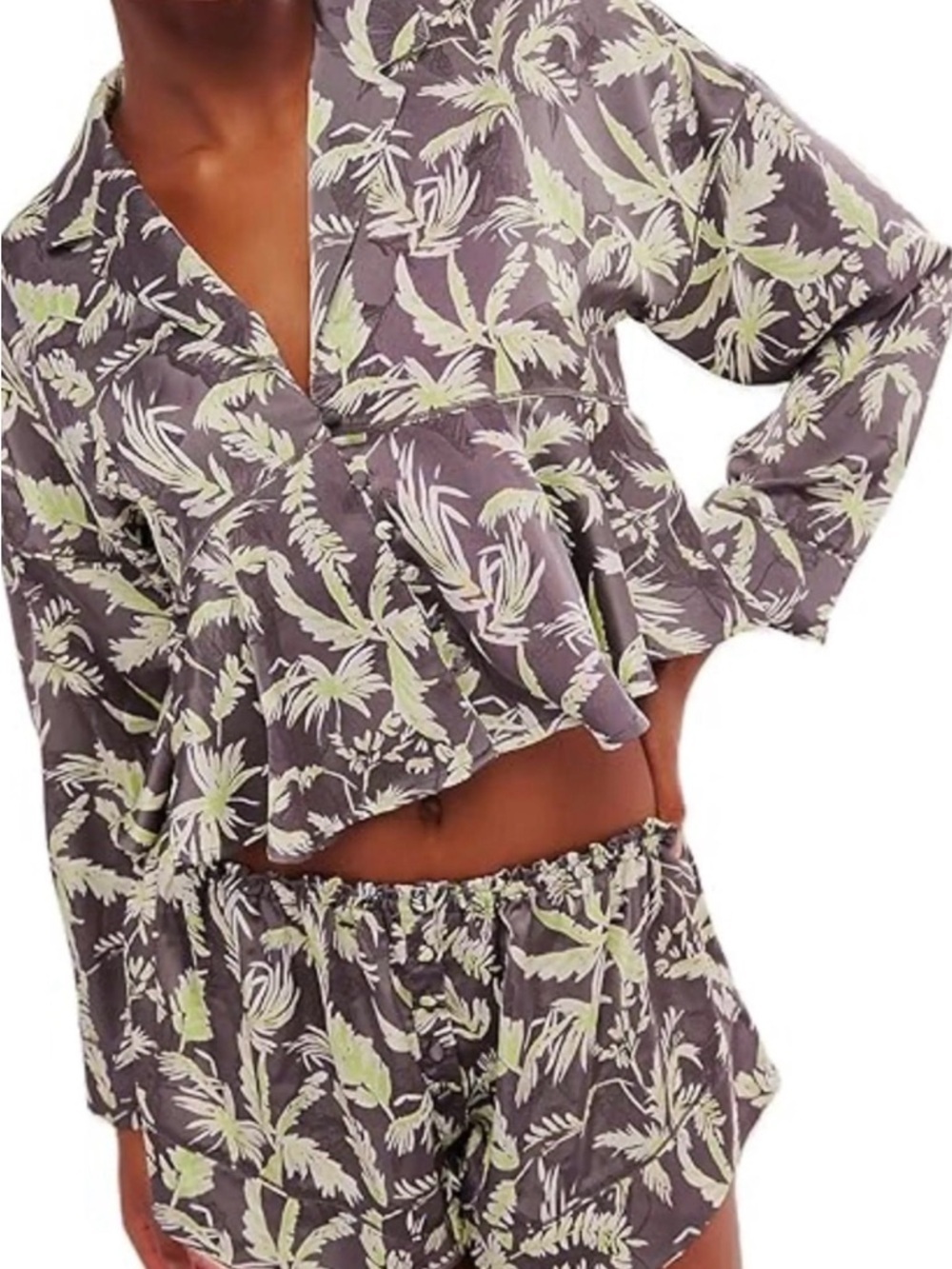 Free People Intimately Midnight Palm Print Peplum Pajama Set Size M